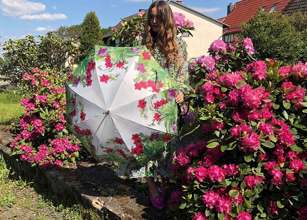 VON LILIENFELD Regenschirm Orchideen Blumen Auf-Automatik Stockschirm Leicht Stabil Blumen