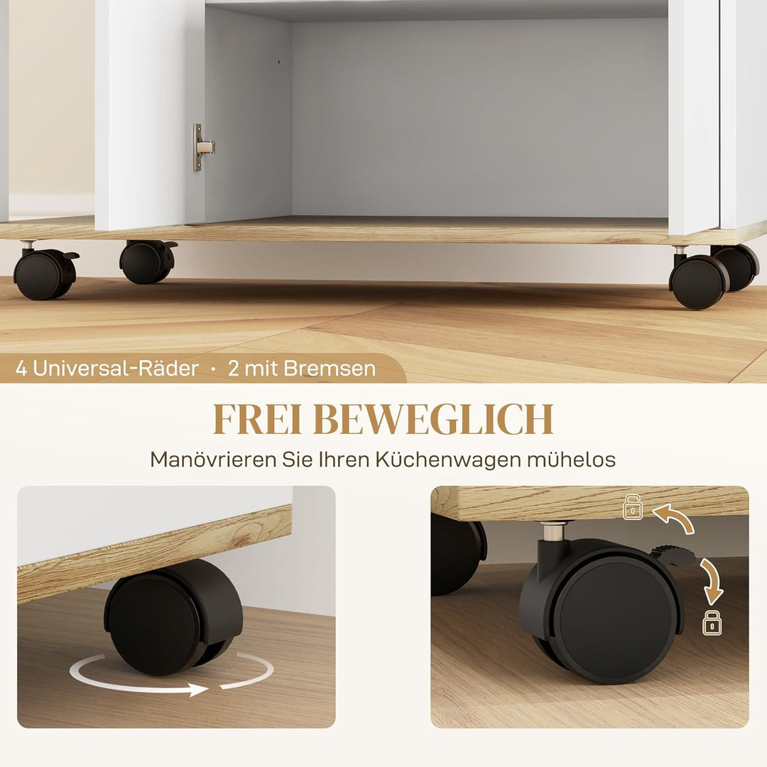 HOMCOM Küchenwagen Servierwagen mit Schrank, verschiebbaren und verstellbaren Einlegeböden, Rollwage