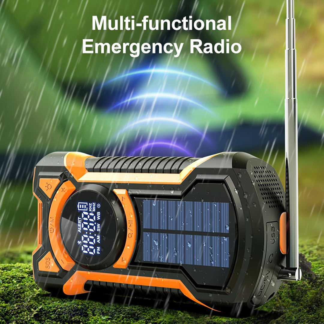 Notfall Radio mit Handkurbel, 5000mAh Batterie Kurbelradio mit Bluetooth-Lautsprecher, Solar Ladeger