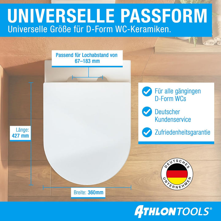 ATHLON TOOLS Toilettendeckel mit Absenkautomatik D-Form – Duroplast WC Sitz, Soft-Close & Quick-Rele