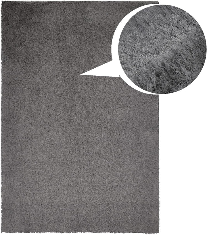 payé Badezimmerteppich Hochflor Bad - Dunkel Grau - 40x60cm - kuschelig weich - waschbar - Badematte