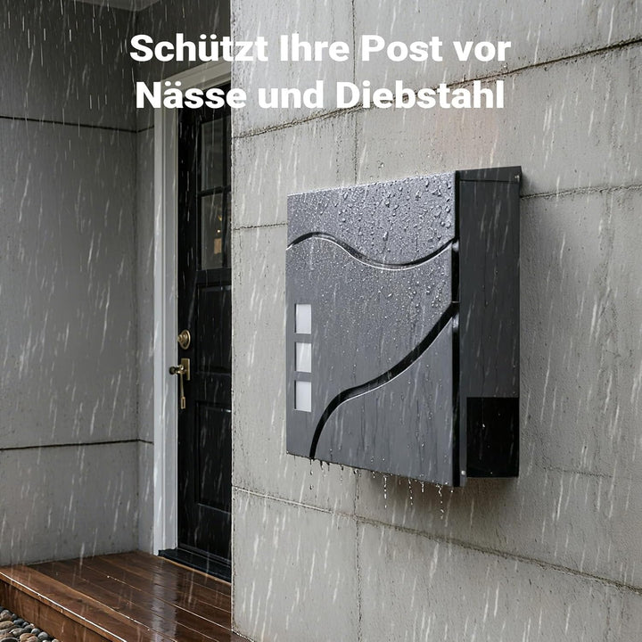 Wiltec Designer Briefkasten V28 Anthrazit 370 x 105 x 370 mm, Wandbriefkasten mit Schloss, Sichtfens