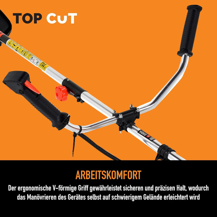 TOP CUT Benzin Motorsense 51,7 cm³ -2-Takt - Freischneider & Rasentrimmer mit Messer - Fadenspule un