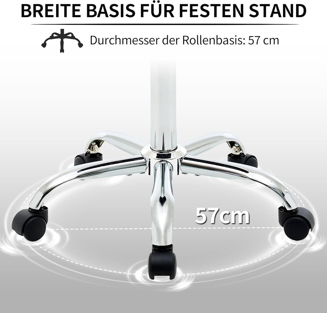 FIRAVOE Ergonomischer höhenverstellbarer Rollhocker 49,5–67,6 cm, Stabiler rückenloser Bürohocker au