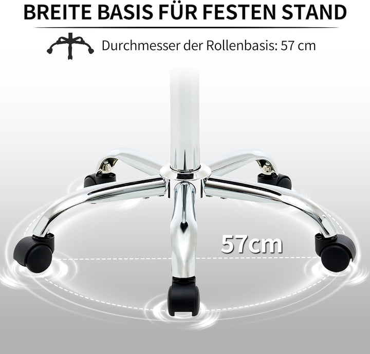 FIRAVOE Ergonomischer höhenverstellbarer Rollhocker 49,5–67,6 cm, Stabiler rückenloser Bürohocker au