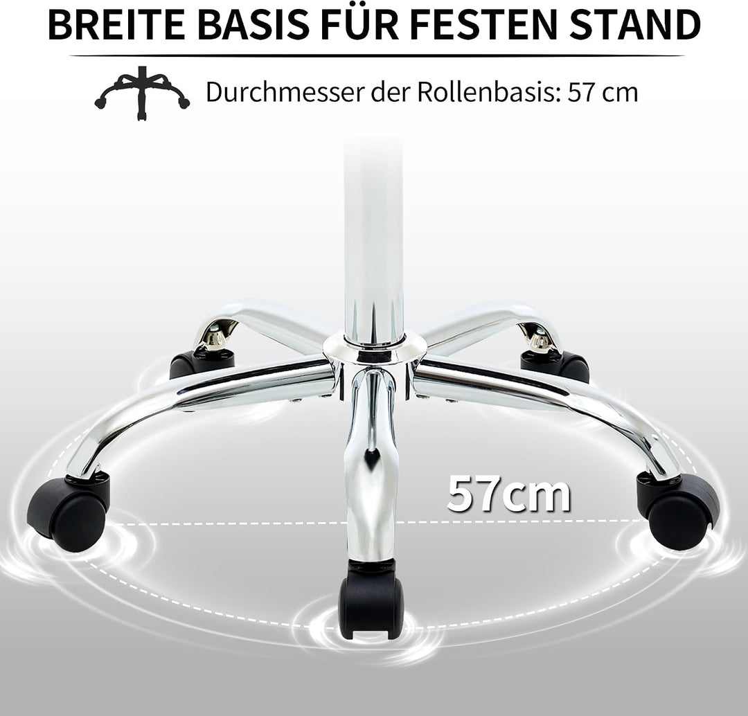FIRAVOE Höhenverstellbarer Rollhocker aus Kunstleder, ergonomischer rückenloser Büro-Zeichenstuhl 49