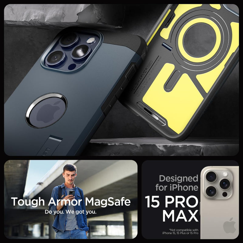 Spigen Hülle für iPhone 15 Pro Max Tough Armor MagFit Kompatibel mit MagSafe -Metal Slate, Metal Sla