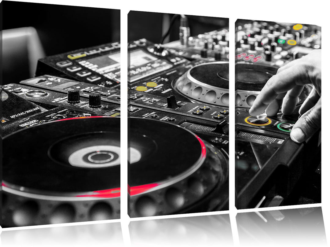 Pixxprint Modern beleuchteter DJ Pult als Leinwandbild/Grösse: 3 Teilig (120x80) cm/Wandbild/Kunstdr