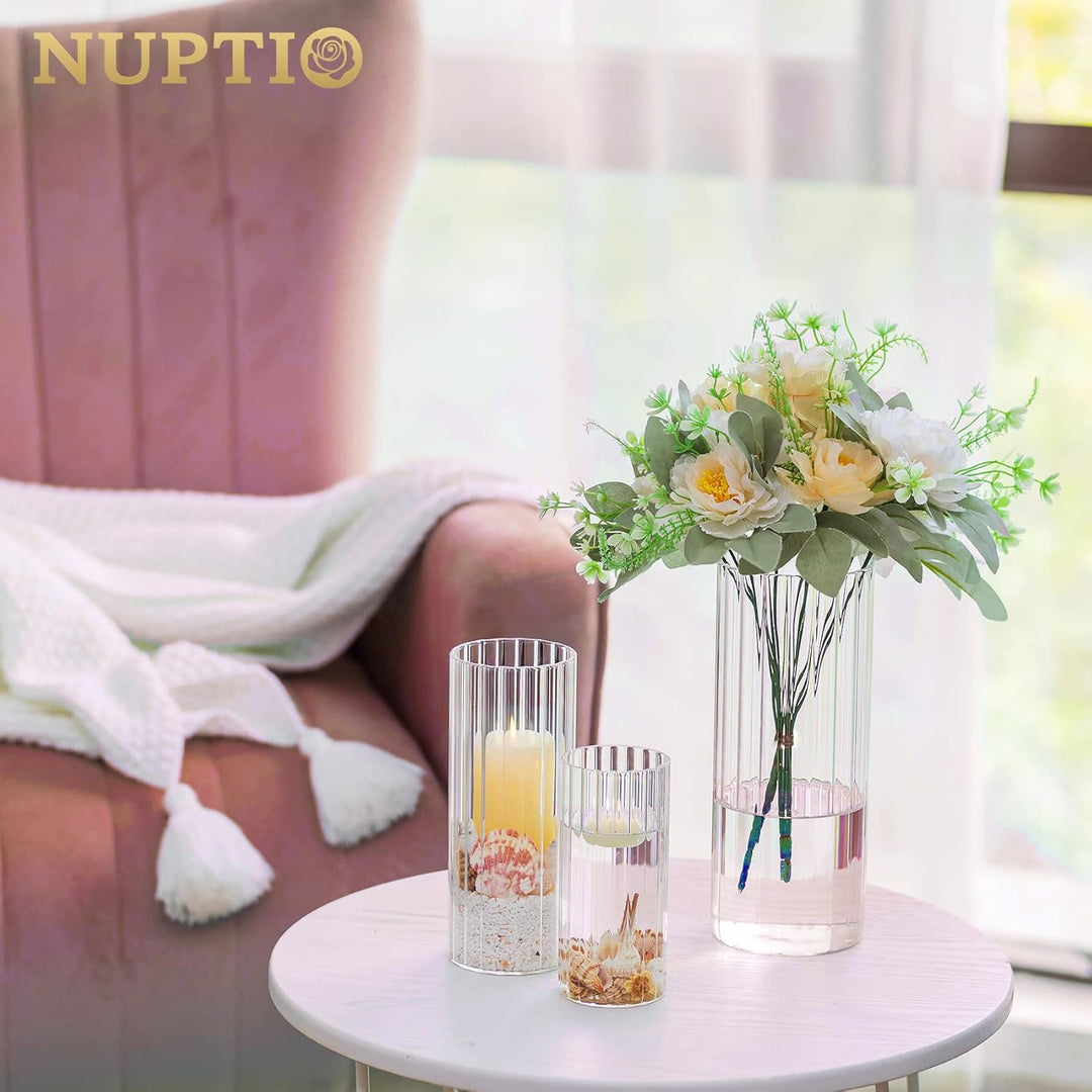Nuptio Glaszylinder Blumenvase 18 Stück Klare Hurricane Vasen für Tafelaufsätze, Hohe Kerzenhalter f