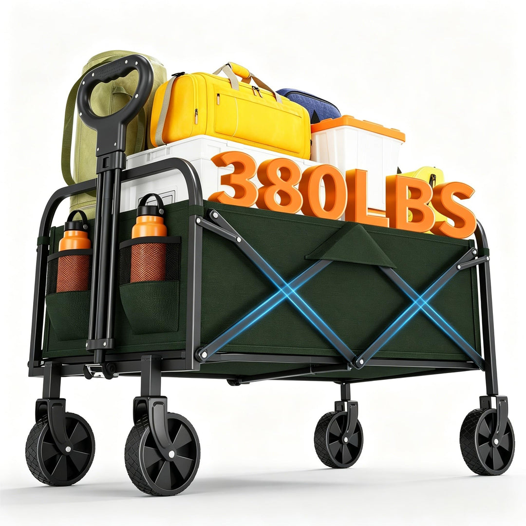 Faltbarer Bollerwagen, 220L 172kg Traglast, 360° Geländeräder, Bremse, Stahlrahmen, 600D Oxford PVC,
