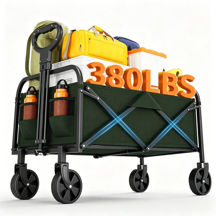 Faltbarer Bollerwagen, 220L 172kg Traglast, 360° Geländeräder, Bremse, Stahlrahmen, 600D Oxford PVC,