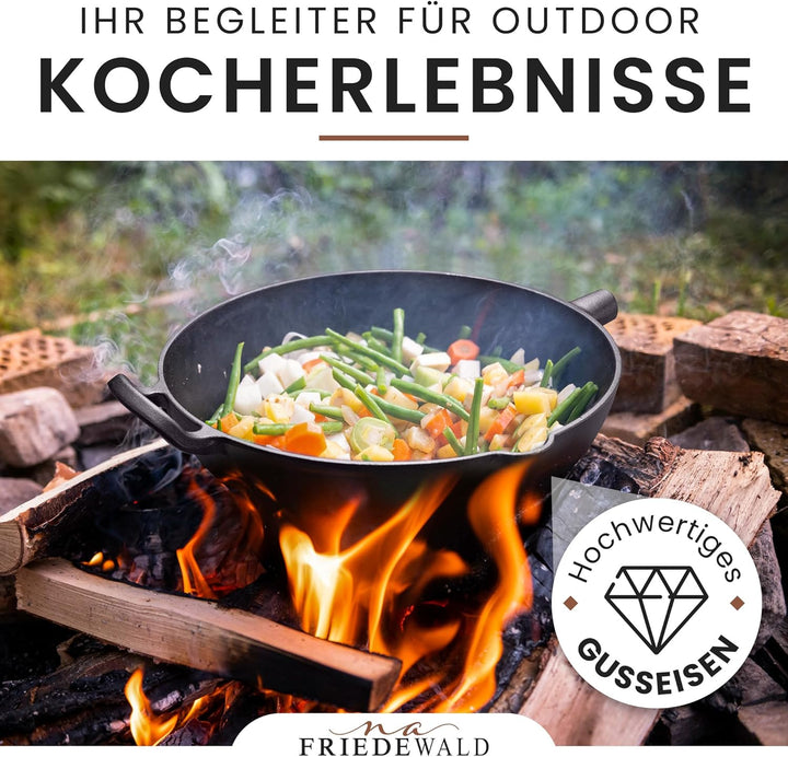 Friedewald® Gusseisen Wok mit Deckel - induktionsgeeignet - 29 cm/für 2-4 Personen - alle Herdarten