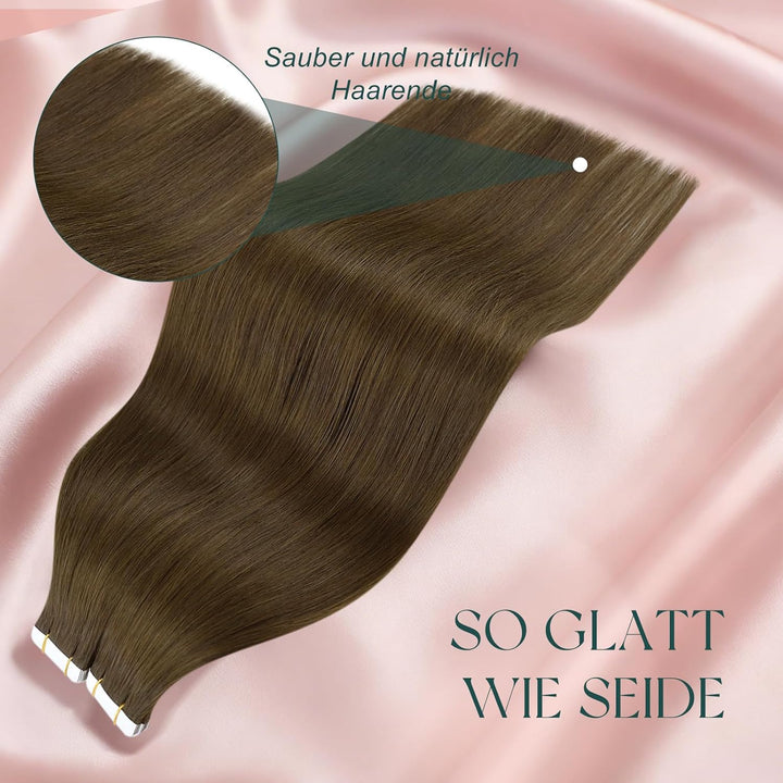 Easyouth Remy Tape Extension Echthaar Skin Weft Tape on Haar Extensions Mittelbraun Tape in Haarverl