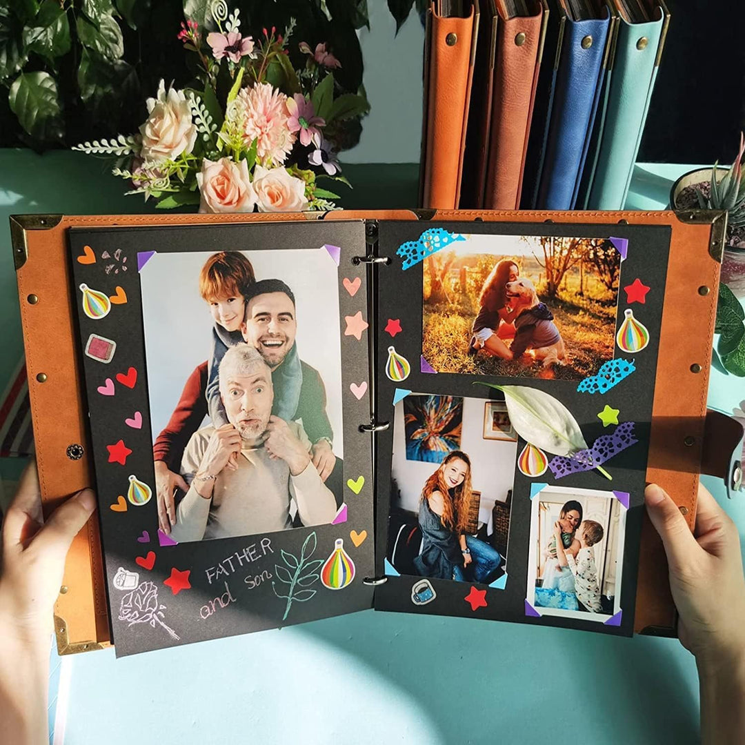 ZEEYUAN Fotoalbum Nieten Scrapbook Selbstgestalten 60 Nachfüllseiten Vintages Fotobuch zum Einkleben