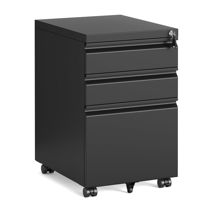 SONGMICS Aktenschrank mit 3 Schubladen, Rollcontainer, Metallschrank, Stahl, abschliessbar, Druckers