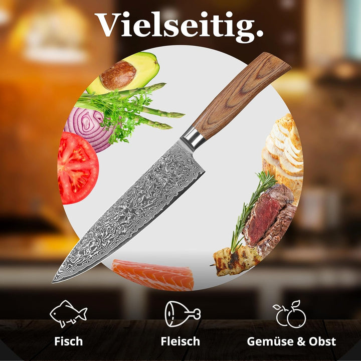 Wakoli EDIB Pro Kochmesser aus echtem Damaststahl (VG10 Kern) mit 20 cm Klinge – Scharf & ausbalanci