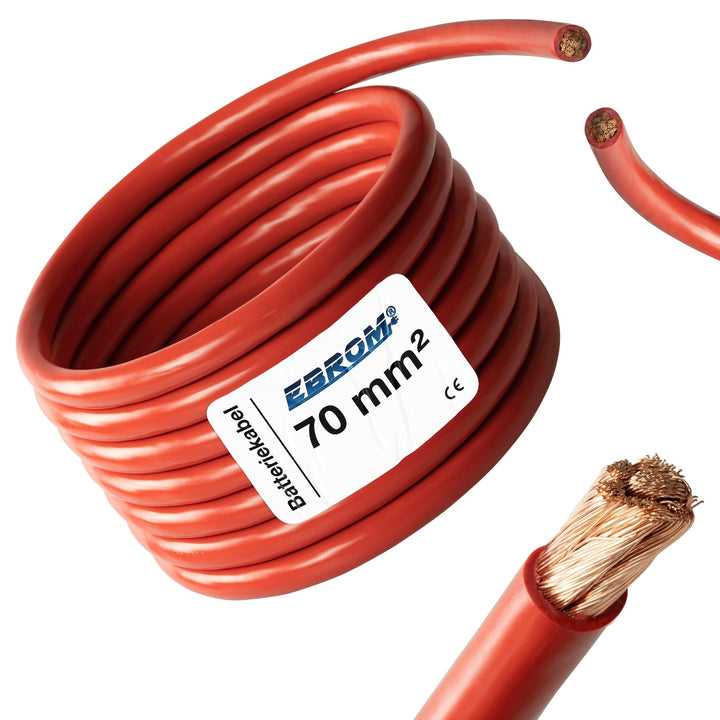 EBROM Batteriekabel - Aderleitung ROT, H07V-K 6-10 - 16-25 - 35-50 - 70 oder 95 mm² - Batterie Kabel
