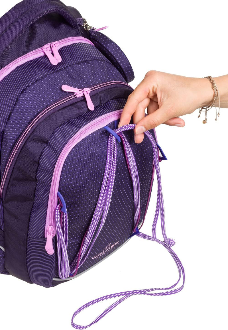 Walker 42011-074 - Schul-Rucksack Fame Twist Violett mit 3 Fächern, Seitentaschen und Gummiseil, Sch