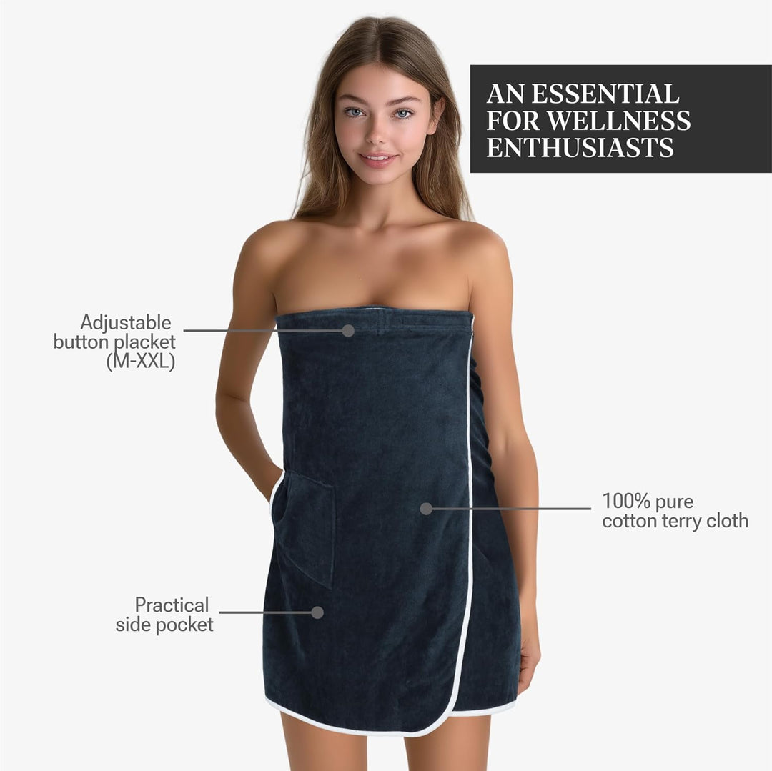 HOMELEVEL Saunakilt für Damen und Herren mit Klettverschluss und Tasche aus 100% Baumwolle Sauna Kil