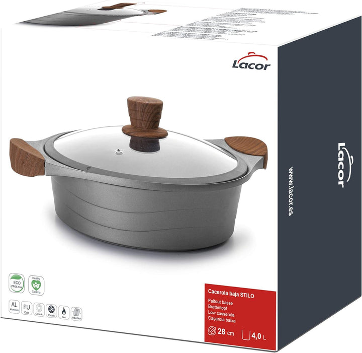 Lacor Bratentopf M/Glasdeckel, Aluminum, Grau, 34 x 31 x 10 cm