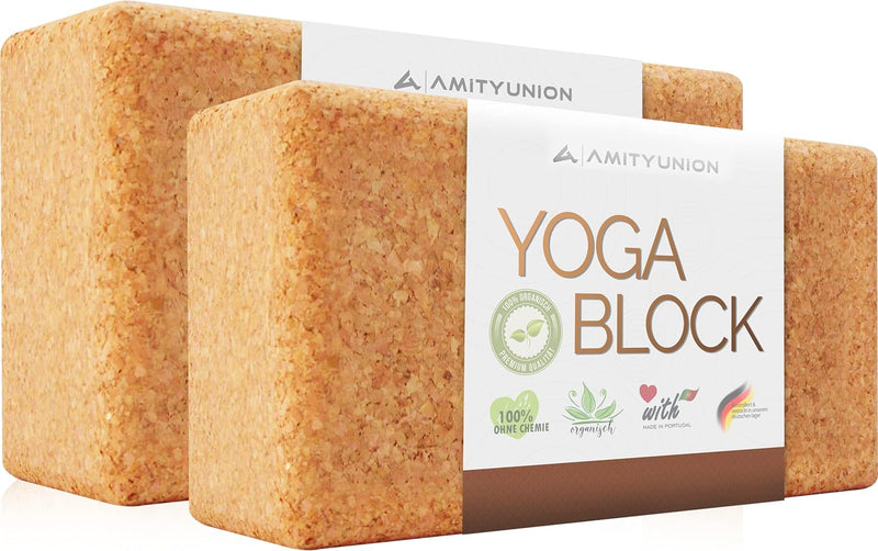 Yoga Block 2er SET Kork 100% Natur - Hatha Klotz auch für Anfänger Meditiation & Pilates, Fitness Zu