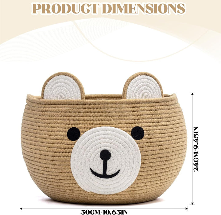 Aufbewahrungskorb für Kinder in Bärenform aus Baumwollseil, runder Spielzeugkorb mit versteckten Gri