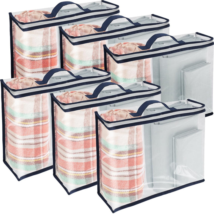 6 Stück Aufbewahrungstasche,Transparente PVC Umzugskartons Aufbewahrungsboxen mit Deckel,Faltbare Re