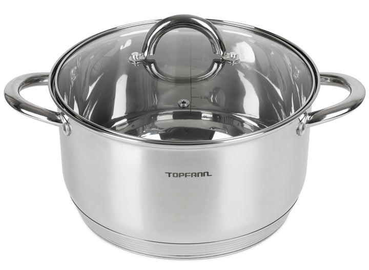 Edelstahl Kochtopf 16cm mit Glasdeckel Topf Suppentopf Universaltopf Induktion 1,6L