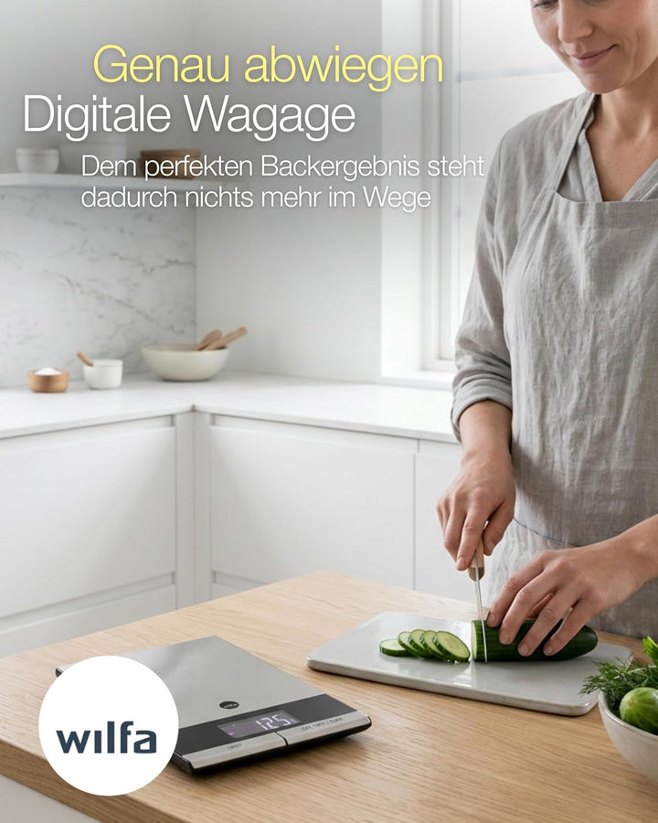 Wilfa GRAM STÅL Küchenwaage - mit einer Kapazität von 5 kg., aus rostfreiem Edelstahl, grosses, gut