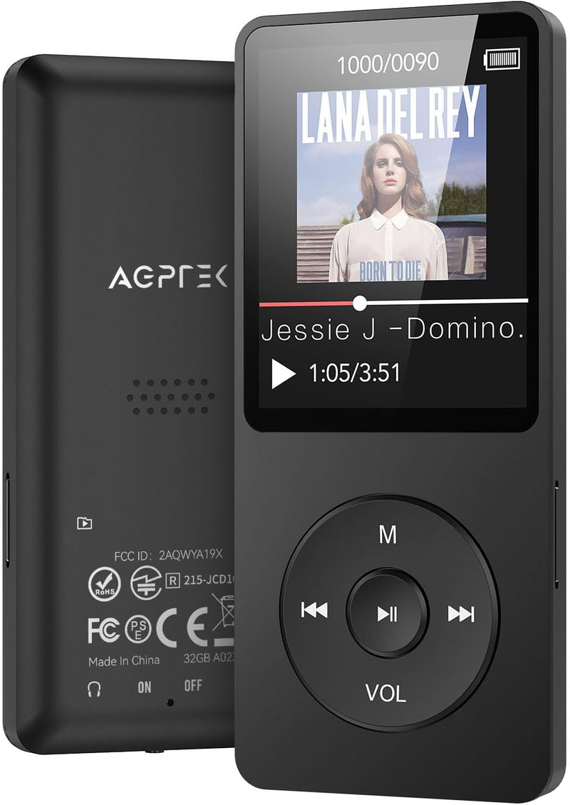 AGPTEK MP3 Player 32GB mit Lautsprecher, 70 Stunden Akkulaufzeit Kleiner und klassischer Sport MP3 m