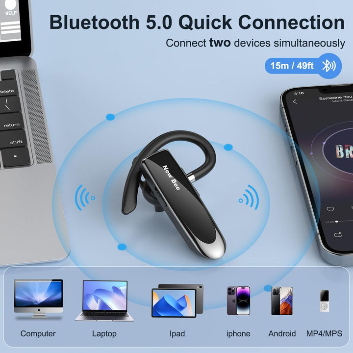 New Bee Bluetooth Headset Wireless Freisprech Telefon Bluetooth-Headset mit Mikrofon für iPhone Sams