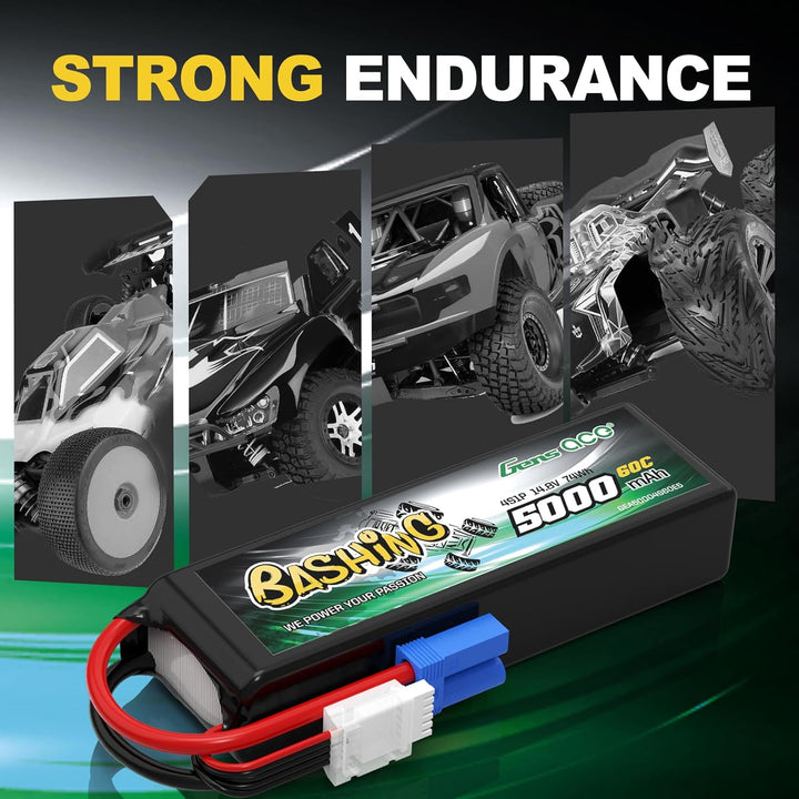 Gens Ace 4S LiPo Akku 5000mAh 14.8V 60C mit EC5 Steck Bashing Batterie für RC Auto, RC Flugzeug, RC
