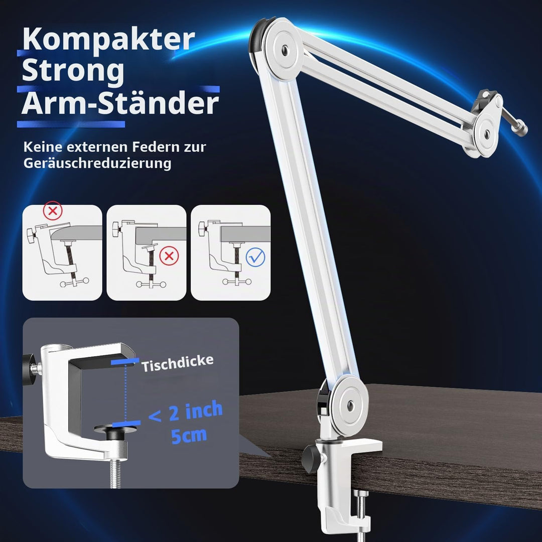 FIFINE Mikrofon Arm, Einstellbarer Mikrofon Ständer, 3/8" bis 5/8" Adapter, Mikrofonclip, DREI Kabel