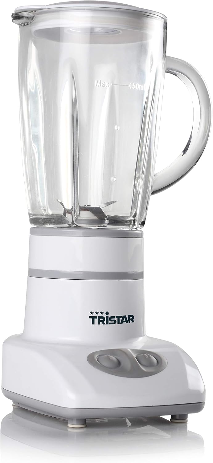 Tristar BL-4431 Mixer – Edelstahlklingen – 2 Geschwindigkeiten - 450 ml Glaskanne - Kompakt
