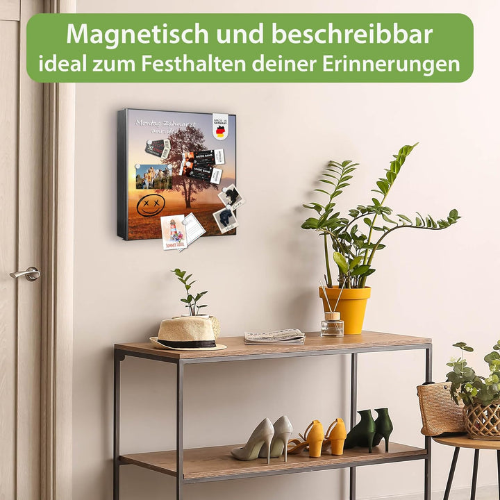 banjado® Grosser Schlüsselkasten Glas/Schlüsselbox 30cm x 30cm mit 50 Haken - Motiv Sonnenaufgang/Sc