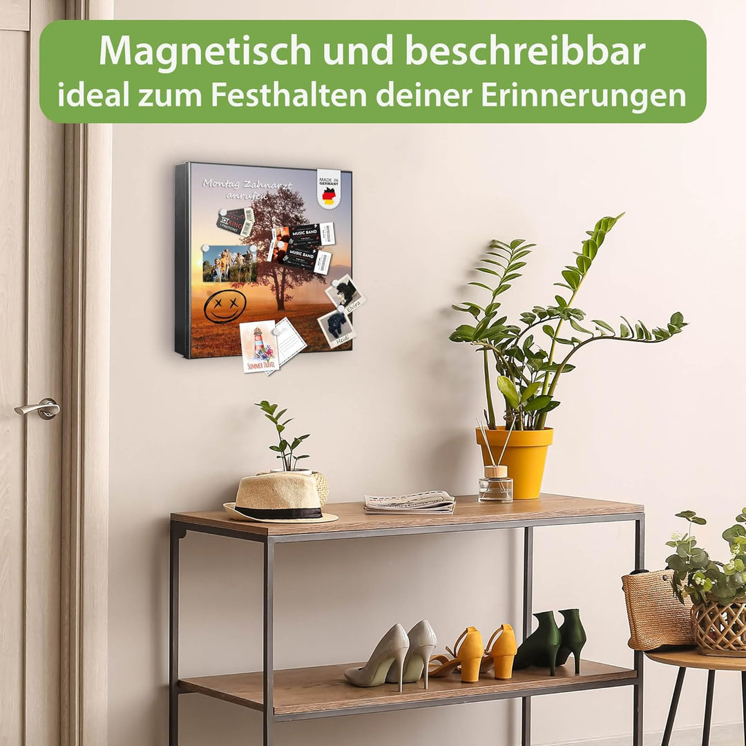 banjado® Grosser Schlüsselkasten Glas/Schlüsselbox 30cm x 30cm mit 50 Haken - Motiv Sonnenaufgang/Sc