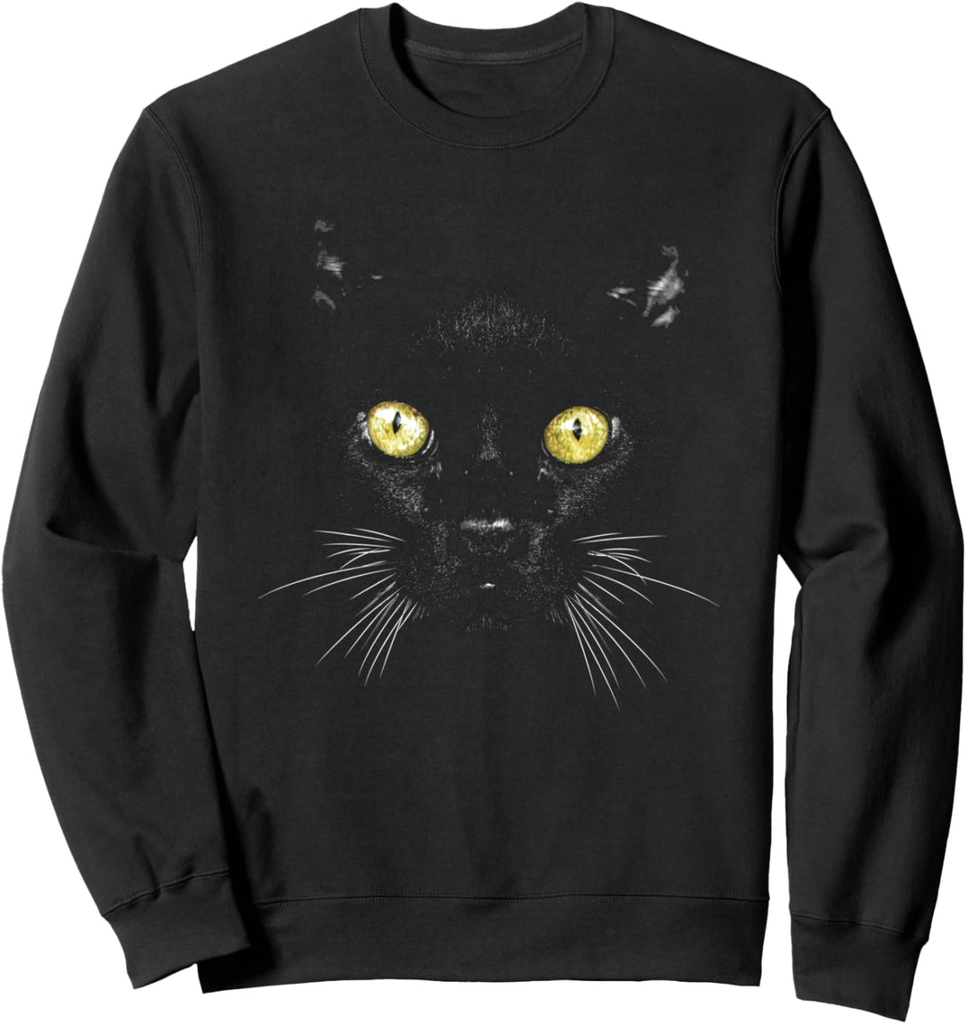 Black Cat Face Yellow Eyes Kitty Kitten Cat Sweatshirt
