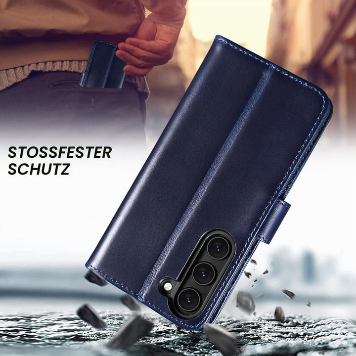 LENSUN Echtleder Hülle für Samsung Galaxy S23, Handyhülle [Echtes Leder][Magnetverschluss][RFID-Schu