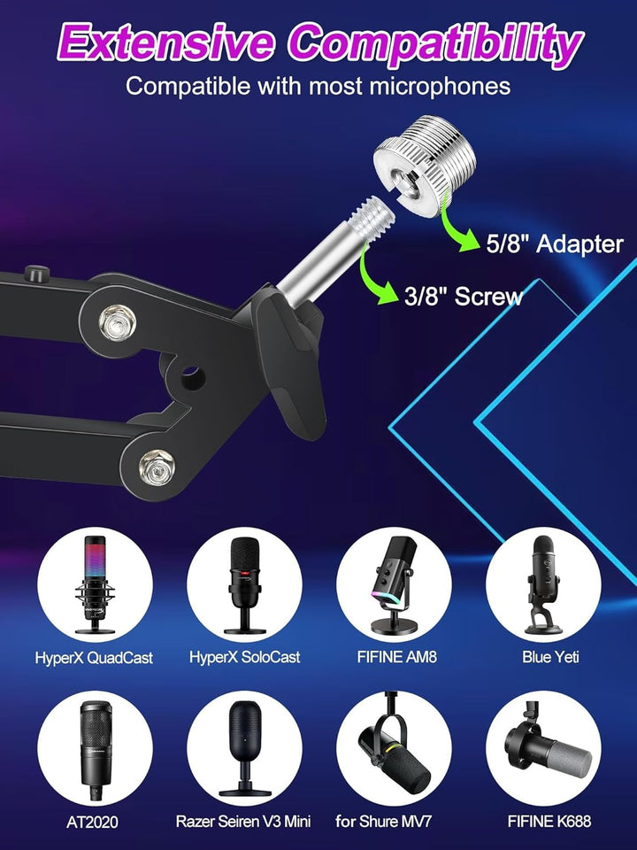 YOUSHARES RGB Mikrofonarm kompatibel mit Fifine AM8, HyperX QuadCast, Blue Yeti, Rode, Razer Seiren