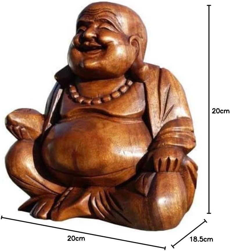 Wogeka - 20 cm lachender Buddha Happy - Holz Budda FENG Shui Bali Buda BH20