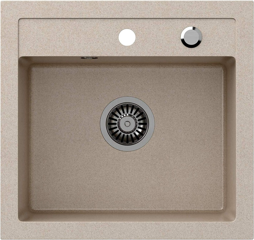 VBChome Spülbecken 50 x 47 cm Beige Spüle Einzelbecken Küche Einbauspüle Verbundspüle Küchenspüle ge