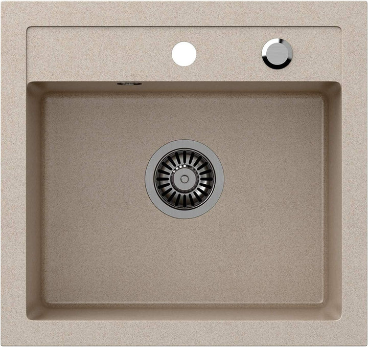VBChome Spülbecken 50 x 47 cm Beige Spüle Einzelbecken Küche Einbauspüle Verbundspüle Küchenspüle ge