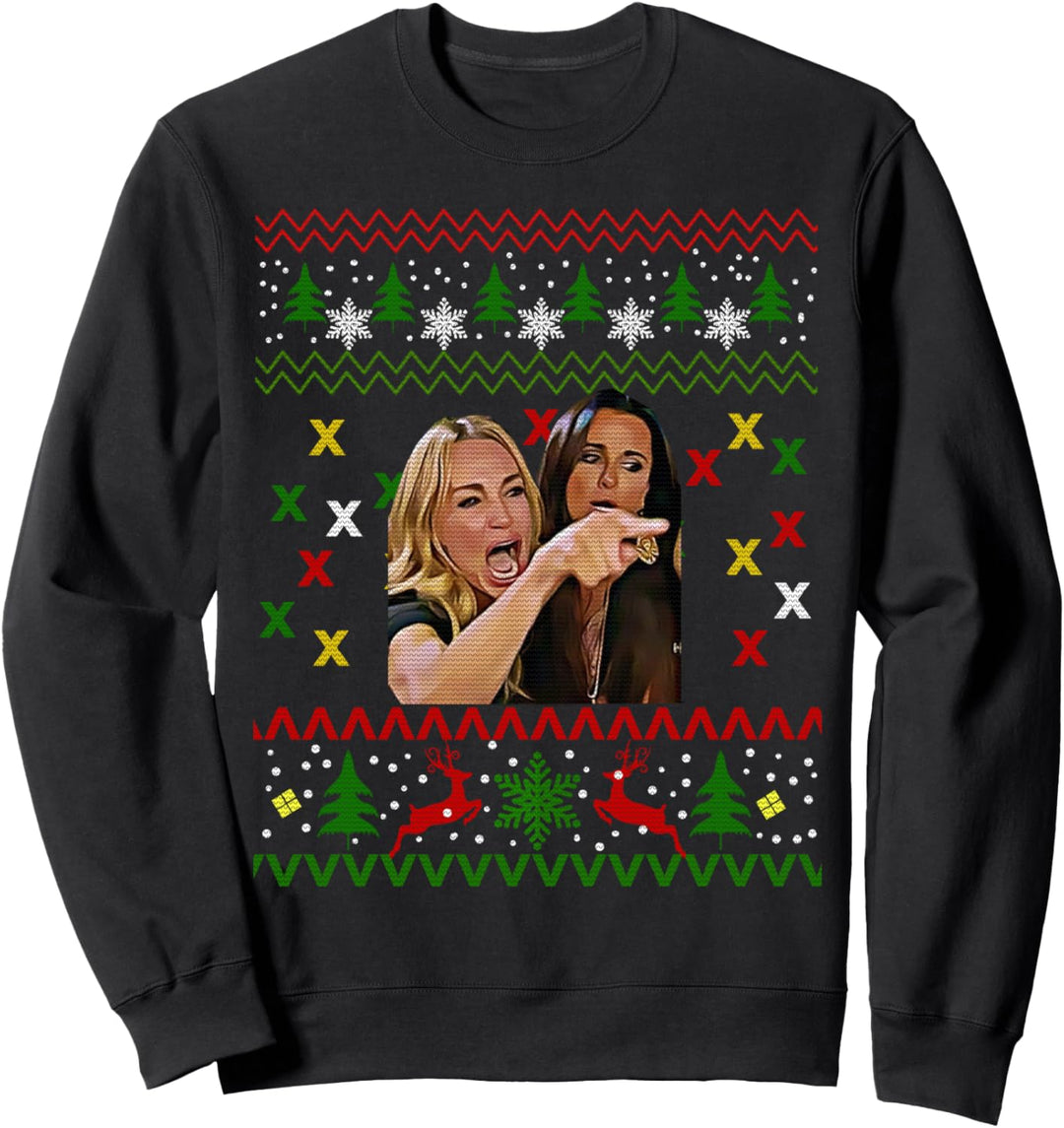 Woman Yelling at a Cat Ugly Christmas Sweater Meme Design Sweatshirt