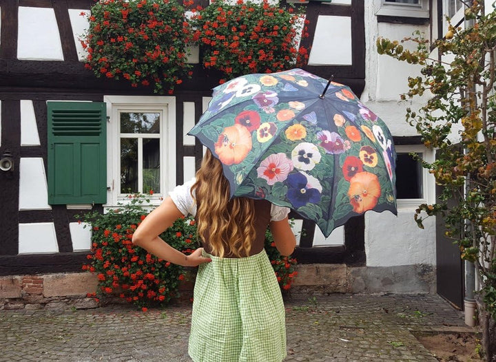 VON LILIENFELD Regenschirm Stiefmütterchen Auf-Automatik Damen Stockschirm Stabil Blumen