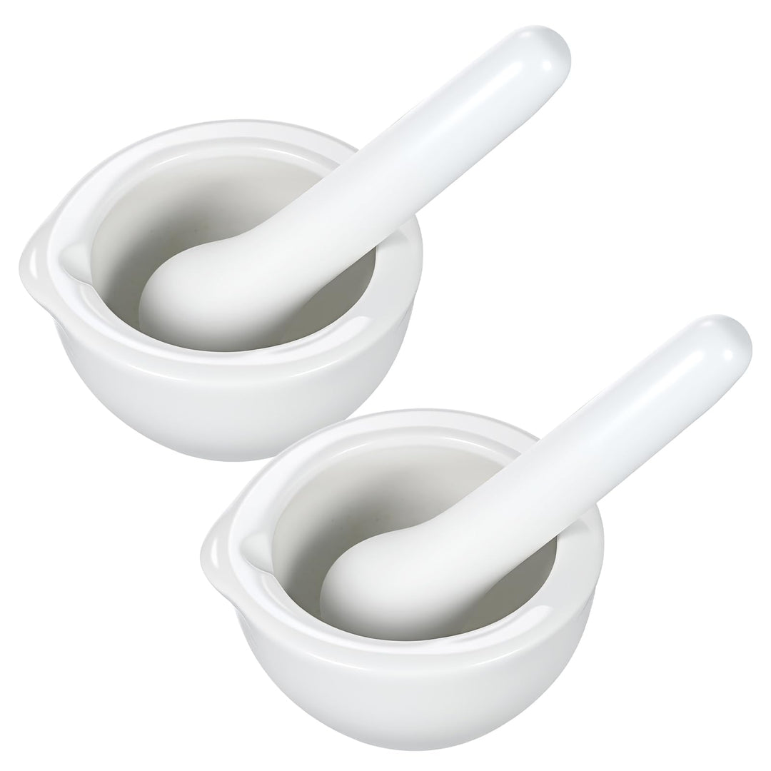 VILLCASE 2 Sets/4 Stück kleiner Porzellanmörser Stössel Set Keramik Kleine Kräuterschale Pesto Pulve
