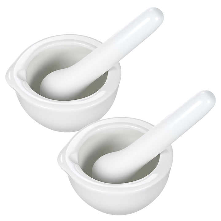 VILLCASE 2 Sets/4 Stück kleiner Porzellanmörser Stössel Set Keramik Kleine Kräuterschale Pesto Pulve