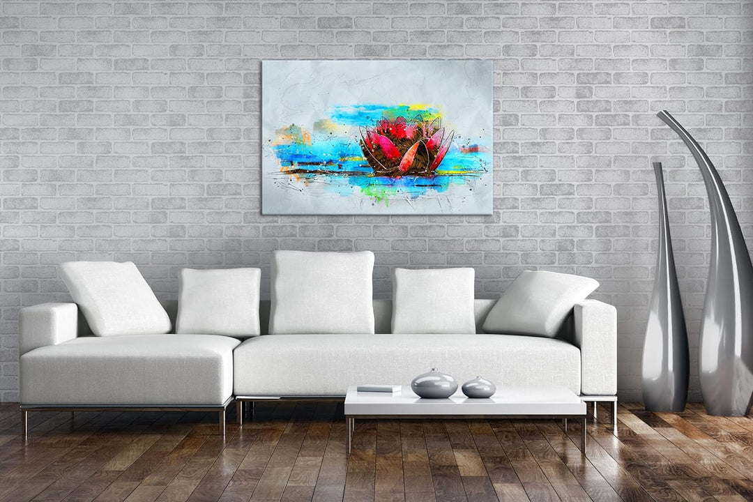 deyoli Illustration einer Lotusblume Format:90x60 cm als Leinwandbild, Motiv fertig gerahmt auf Echt