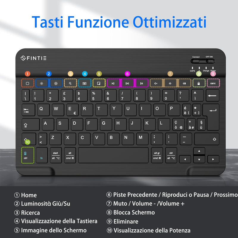 Fintie Keyboard for 10" iOs Android Tablet (Italian Layout), Black