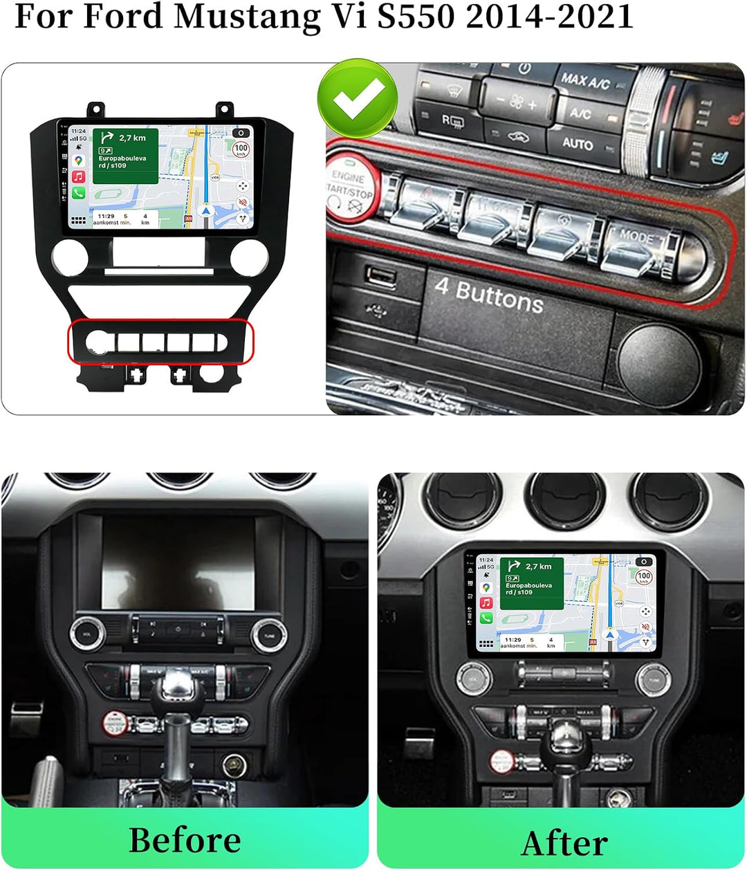 Android 15 Autoradio für Ford Mustang Vi S550 (2015-2020) GPS Navigation - CarPlay Android Auto - Rü