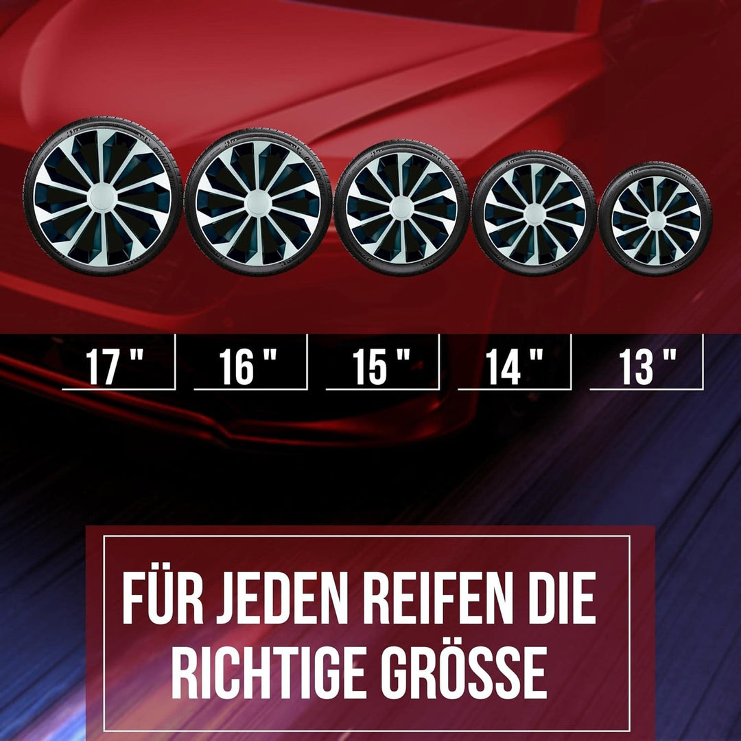 Albrecht 16 Zoll Radkappen silber/schwarz für Stahlfelgen - Fame Radzierblenden aus hochwertigem Kun